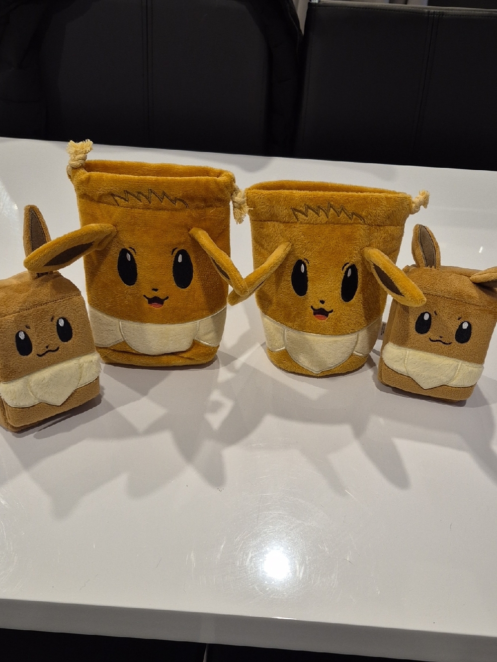 Pokemon Eevee 2 Plush Bag and 2 Mini Pouche - Brown and Cream